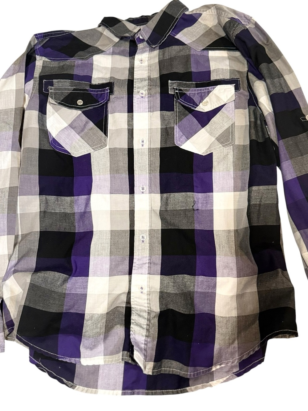 Straight Faded Size Medium Men's Purple Plaid Long-Sleeve Button-Down Shirt